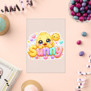 Cute Kawaii Sunny Chick Name Pastel Pink Sparkling Acrylic Invitations