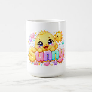 Cute Kawaii Sunny Chick Name Pastel Pink Sparkling Coffee Mug