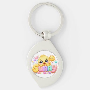 Cute Kawaii Sunny Chick Name Pastel Pink Sparkling Key Ring