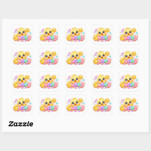 Cute Kawaii Sunny Chick Name Pastel Pink Sparkling Square Sticker