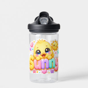Cute Kawaii Sunny Chick Name Pastel Pink Sparkling Water Bottle