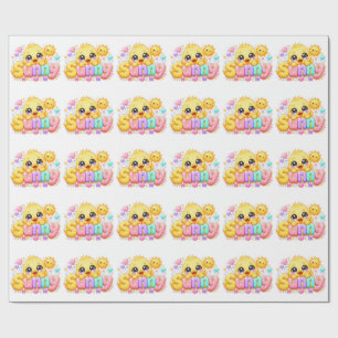 Cute Kawaii Sunny Chick Name Pastel Pink Sparkling Wrapping Paper