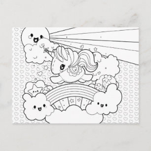 Cute Kawaii Sunny Unicorn colouring cover page Postcard