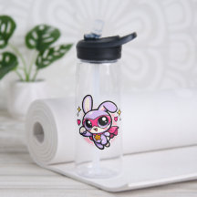 Cute Kawaii Superhero Bunny Water Bottle