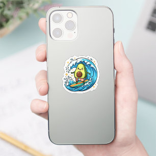 Cute Kawaii Surfing Avocado Ocean Wave Summer Beac