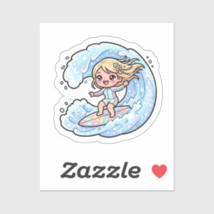 Cute Kawaii Surfing Girl Ocean Wave Summer Beach S