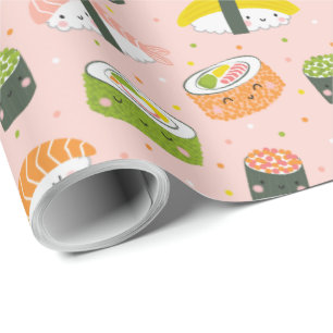 Cute Kawaii Sushi on light pink Wrapping Paper