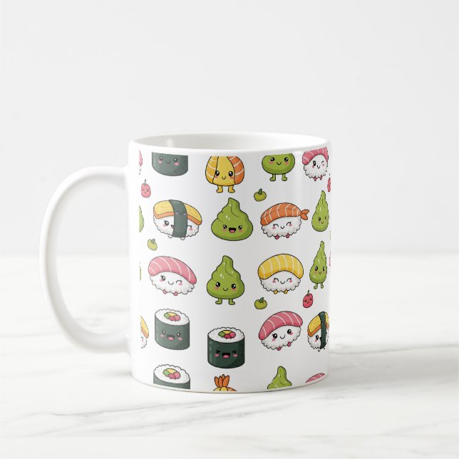 Cute Kawaii Sushi Pattern Coffee Mug (Left)