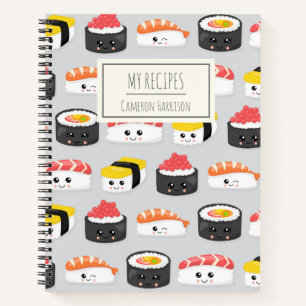 Cute Kawaii Sushi Personalised Kids Recipe Notebook