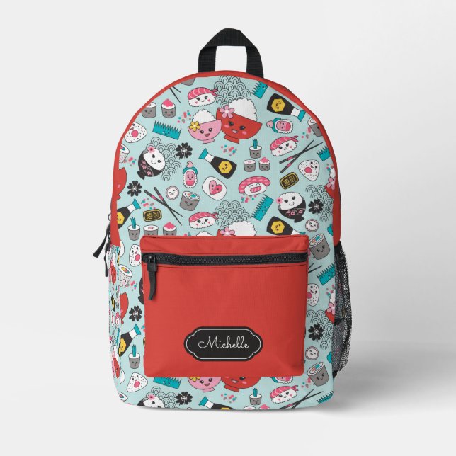 Cute Kawaii Sushi School Printed Backpack (Front)