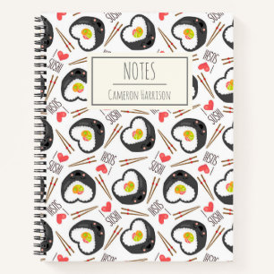 Cute Kawaii Sushi Whimsical Pattern Personalised Notebook
