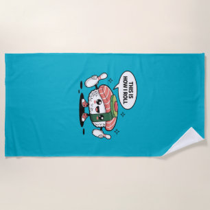 Cute Kawaii Sushi with bowling pins  Beach Towel