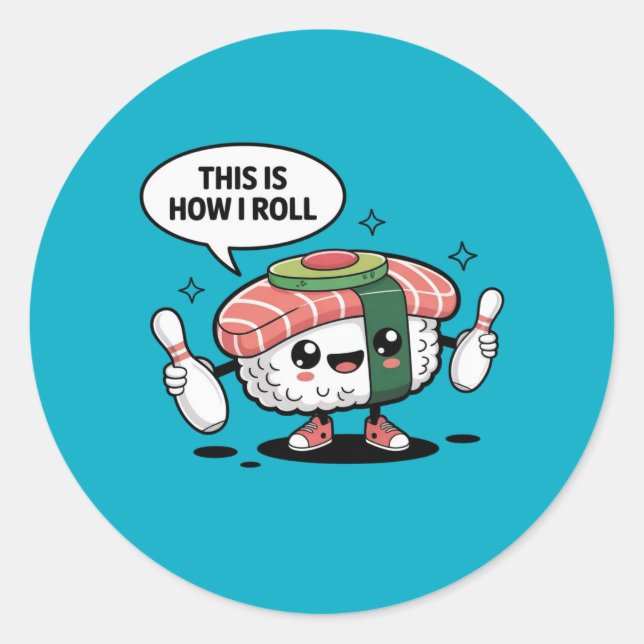 Cute Kawaii Sushi with bowling pins  Classic Round Sticker (Front)