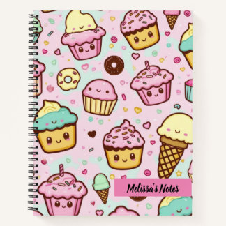 Cute Kawaii Sweet Desserts Pink Personalised Notebook