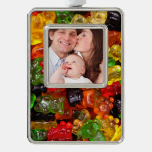 cute kawaii sweets colorful candy bear gummy silver plated framed ornament