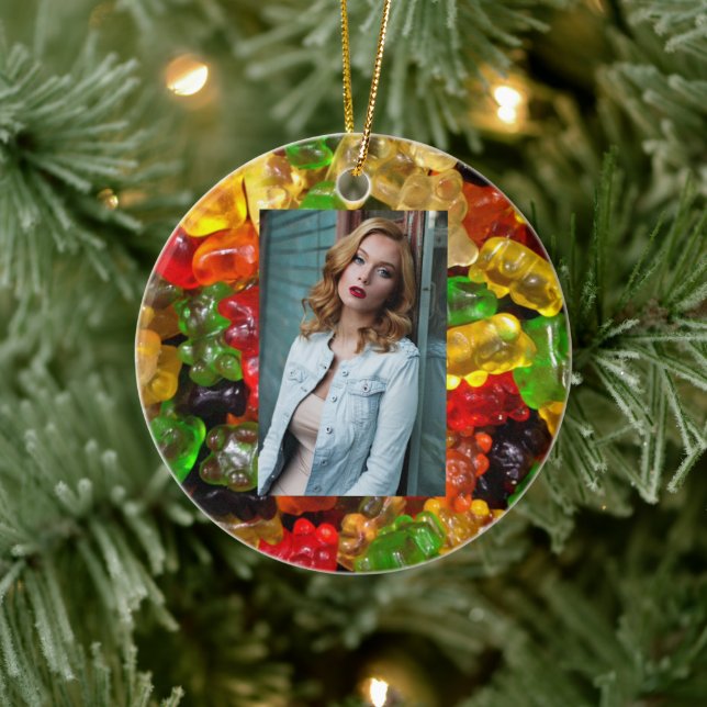 cute kawaii sweets colourful candy bear gummy ceramic ornament (Tree)