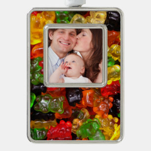 cute kawaii sweets colourful candy bear gummy silver plated framed ornament