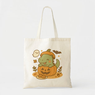 Cute Kawaii T-Rex Dinosaur Halloween Pumpkin Tote Bag