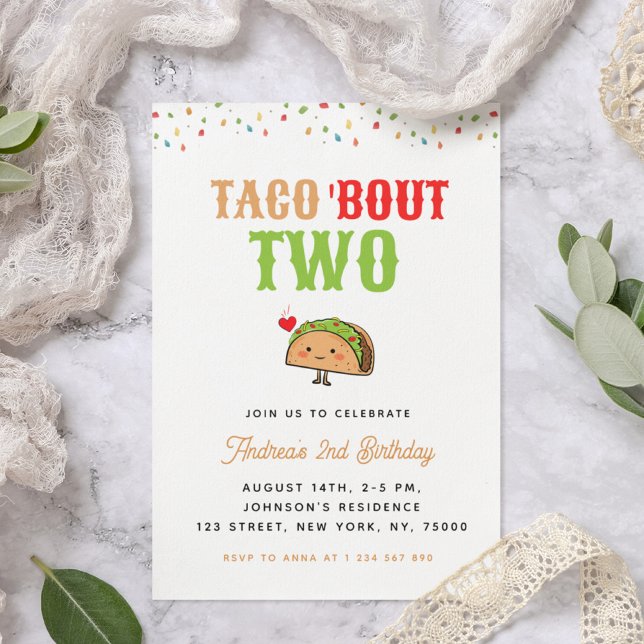 Cute Kawaii Taco Bout Two 2nd Birthday Kid's Party Invitation (Creator Uploaded)