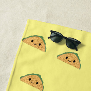 Cute Kawaii Taco Pattern Beach Towel