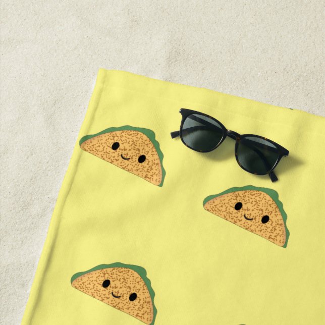 Cute Kawaii Taco Pattern Beach Towel (In Situ)