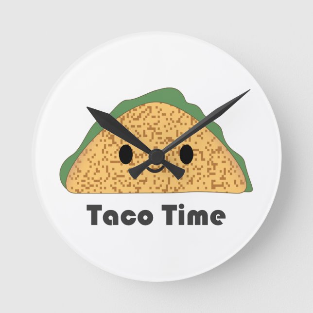 Cute Kawaii Taco Time Taco Round Clock (Front)