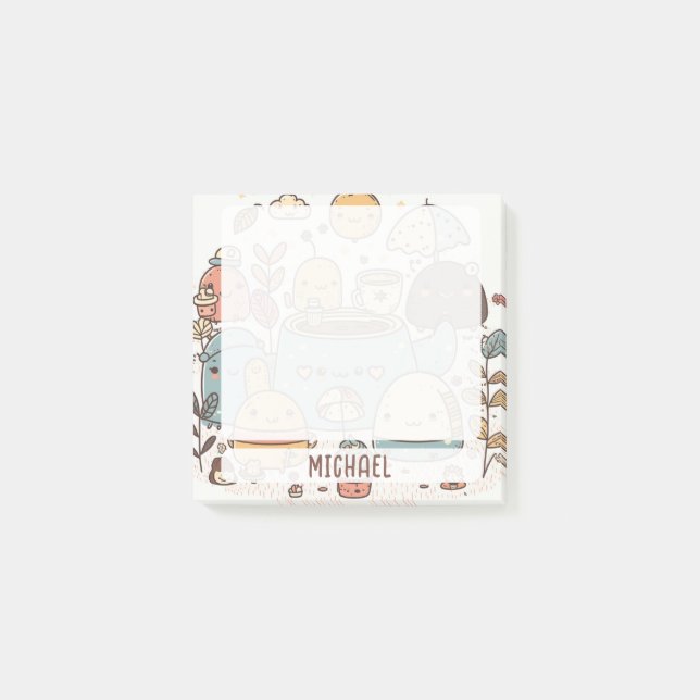 Cute Kawaii Tea Party Personalised Post-it Notes (Front)