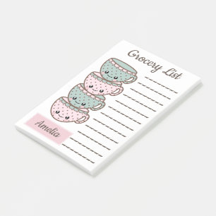 Cute Kawaii Teacups Personalised Grocery List Post-it Notes