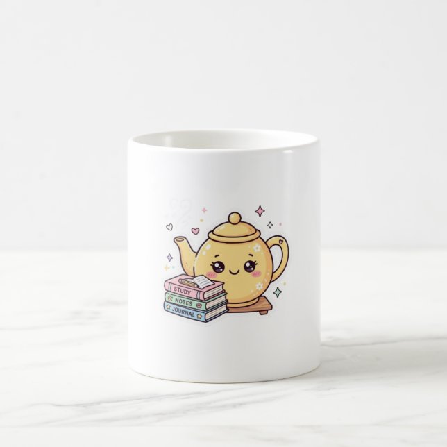 Cute Kawaii Teapot Study Notes Journal BookSticker Coffee Mug (Center)