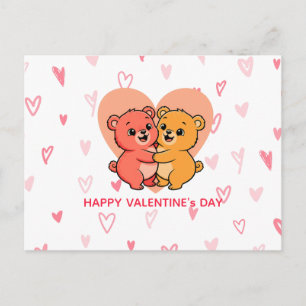 Cute Kawaii Teddy Bear Couple Valentine's Day Holiday Postcard
