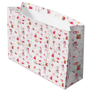 Cute Kawaii Teddy Bear & Hearts Valentine's Day Wr Large Gift Bag