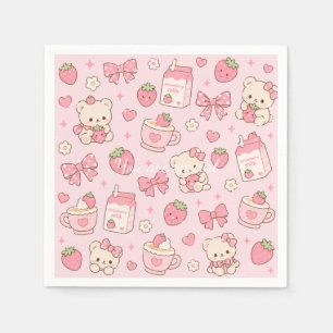 Cute Kawaii Teddy Bear Strawberry Pattern Sticker Napkin