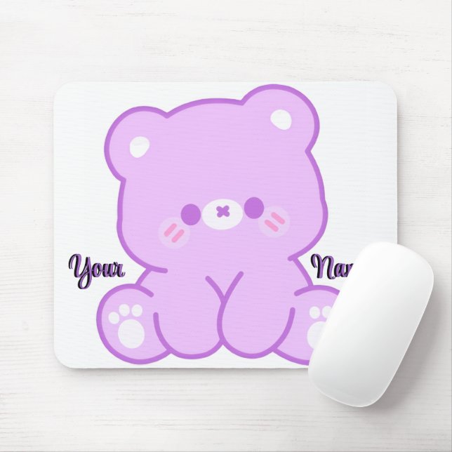 Cute Kawaii Teddy Purple Bear Custom Mousepad (With Mouse)