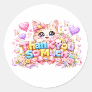 Cute Kawaii Thank a Bunch Cat Name Pastel Pink Flo Classic Round Sticker