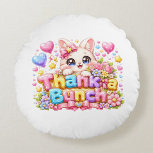 Cute Kawaii Thank a Bunch Cat Name Pastel Pink Flo Round Cushion