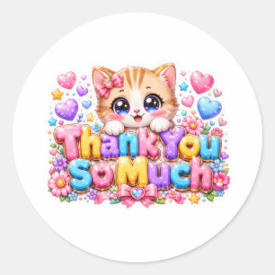 Cute Kawaii Thank You So Much Cat Name Pastel Pink Classic Round Sticker