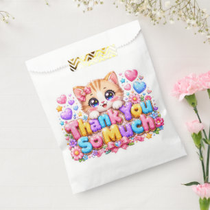 Cute Kawaii Thank You So Much Cat Name Pastel Pink Favour Bag