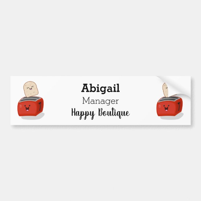 Cute kawaii toast and red toaster cartoon bumper sticker (Front)