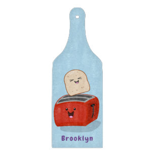 Cute kawaii toast and red toaster cartoon cutting board