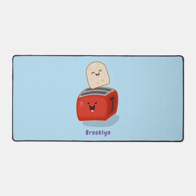 Cute kawaii toast and red toaster cartoon desk mat (Front)