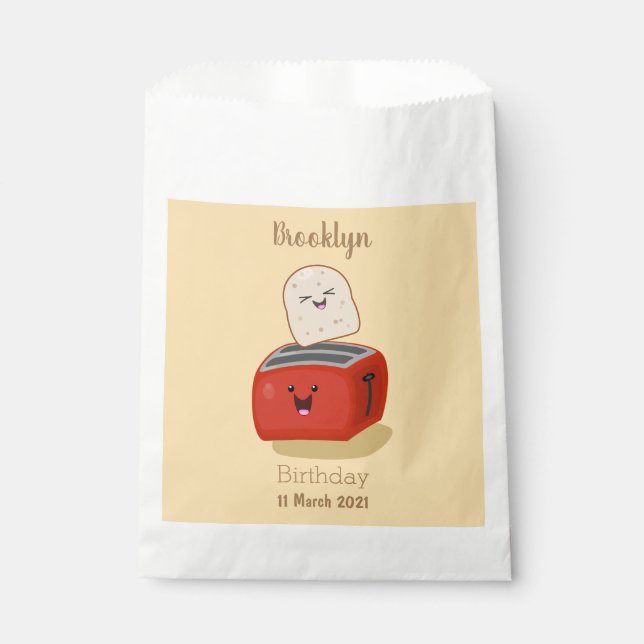 Cute kawaii toast and red toaster cartoon favour bag (Front)