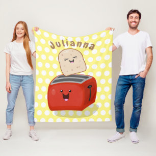 Cute kawaii toast and red toaster cartoon fleece blanket