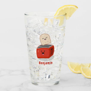 Cute kawaii toast and red toaster cartoon glass