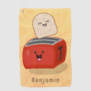 Cute kawaii toast and red toaster cartoon golf towel