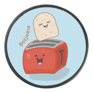 Cute kawaii toast and red toaster cartoon hockey puck