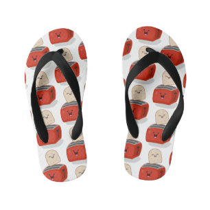 Cute kawaii toast and red toaster cartoon kid's thongs