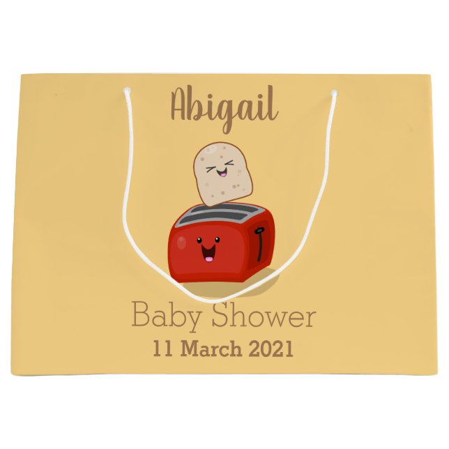 Cute kawaii toast and red toaster cartoon large gift bag (Front)