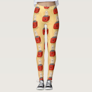 Cute kawaii toast and red toaster cartoon leggings