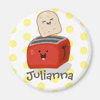 Cute kawaii toast and red toaster cartoon