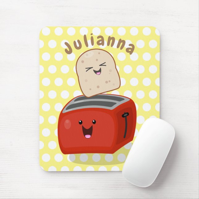 Cute kawaii toast and red toaster cartoon mouse pad (With Mouse)